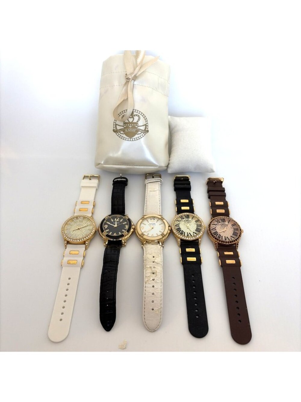 Kathy Van Zeeland Lot 5 Women's Quartz Fashion Watches Rhinestone Gold Tone